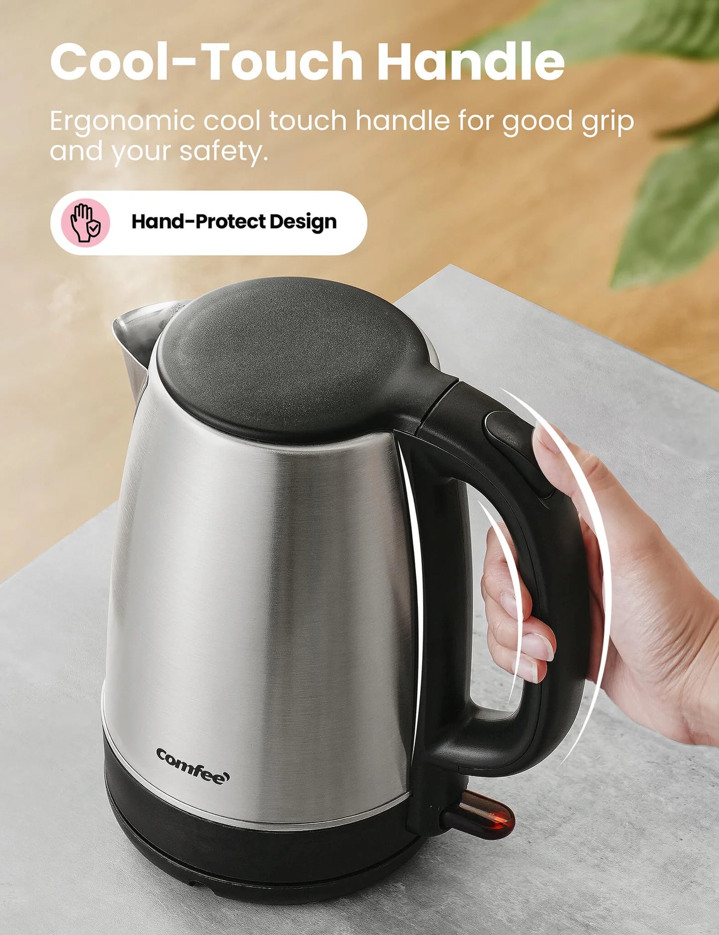 "COMFEE' 1.7L Glass Electric Tea Kettle, 1500W Fast Boil, LED Indicator, Auto Shut-Off"