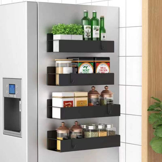 4-Pack Magnetic Spice Rack Organizer for Refrigerator & Oven, Black