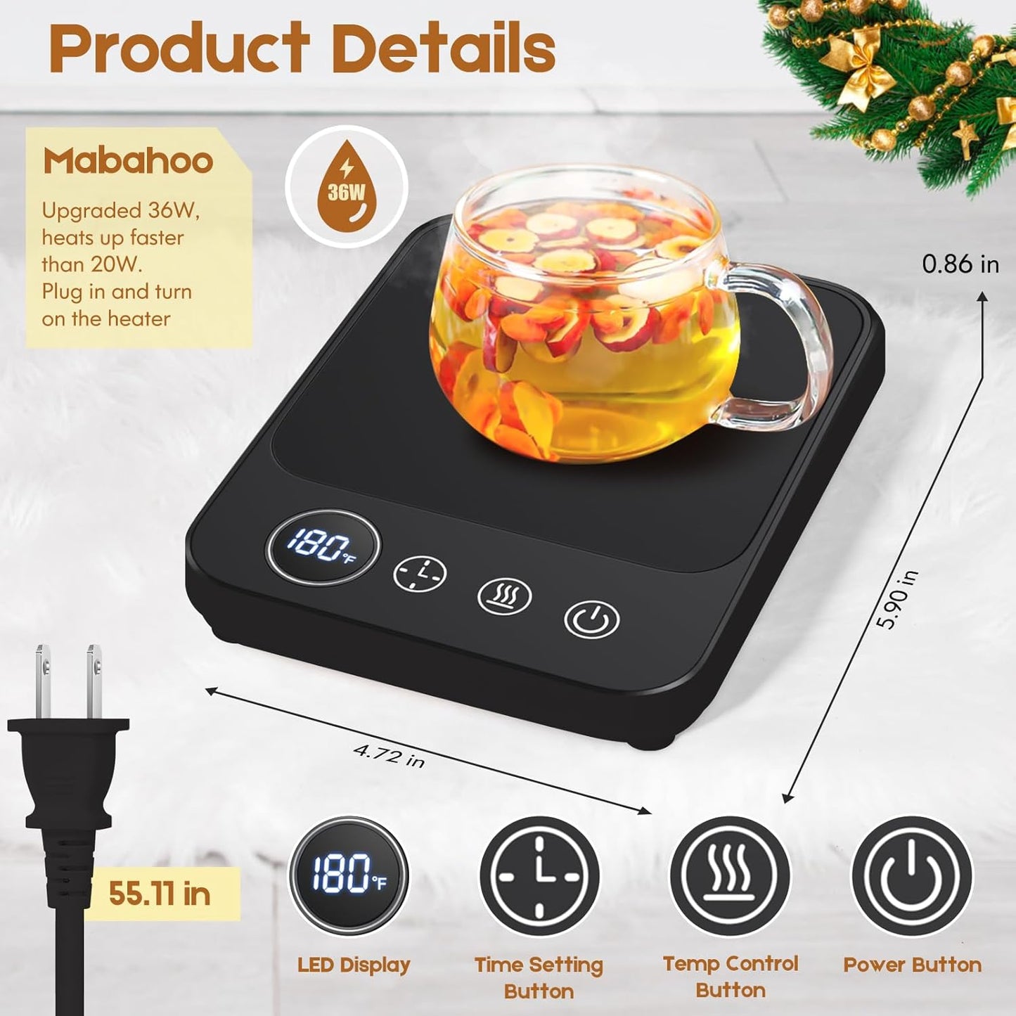 Coffee Mug Warmer – 6 Temps, Auto Off (No Cup)
