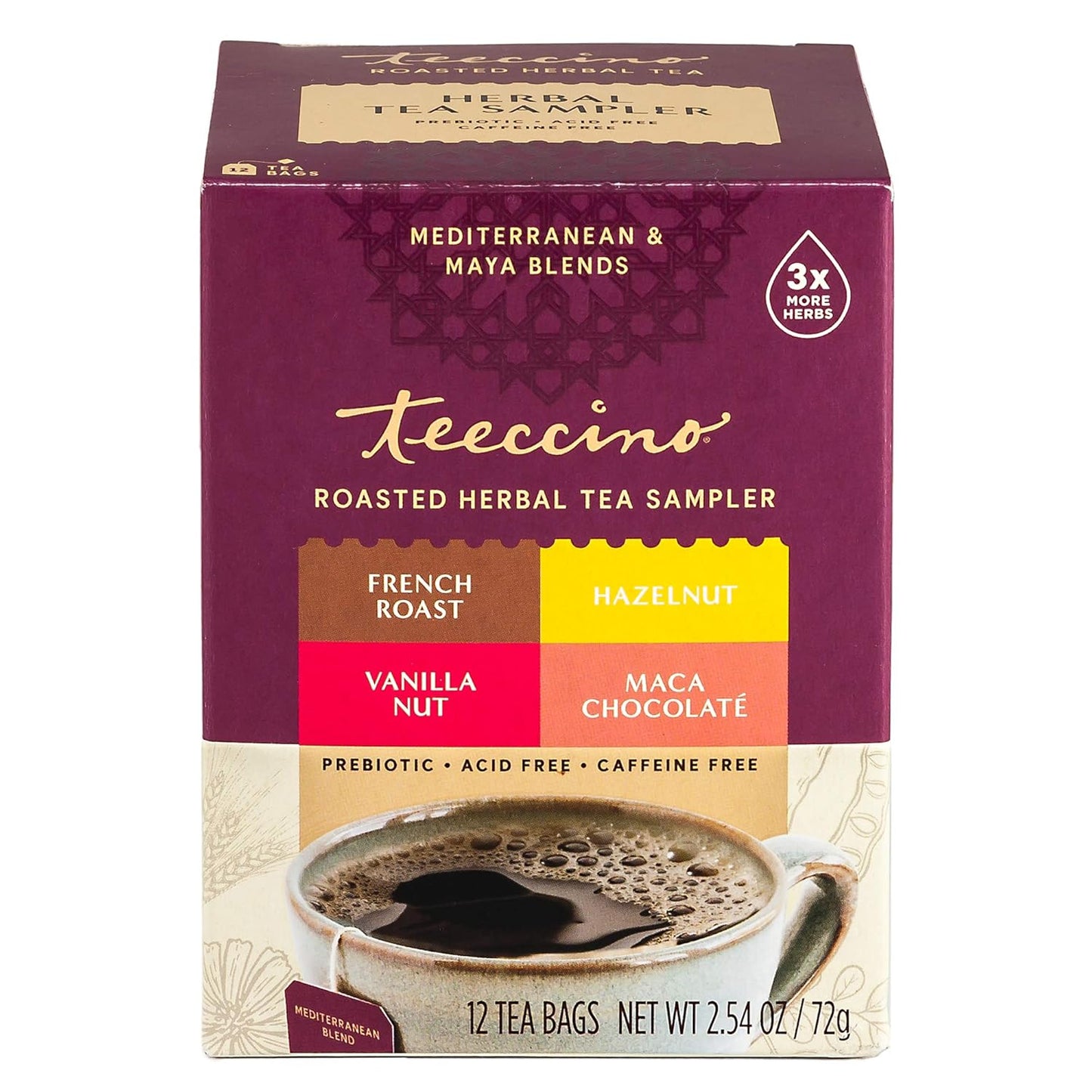 Teeccino Herbal Tea Sampler – 12 Caffeine-Free Roasted Bags with Prebiotics