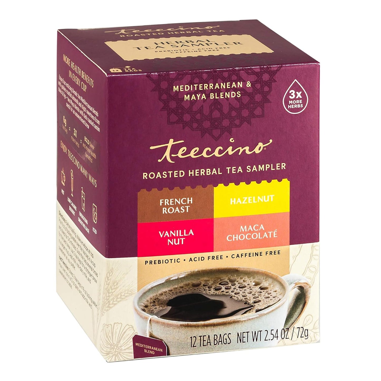 Teeccino Herbal Tea Sampler – 12 Caffeine-Free Roasted Bags with Prebiotics