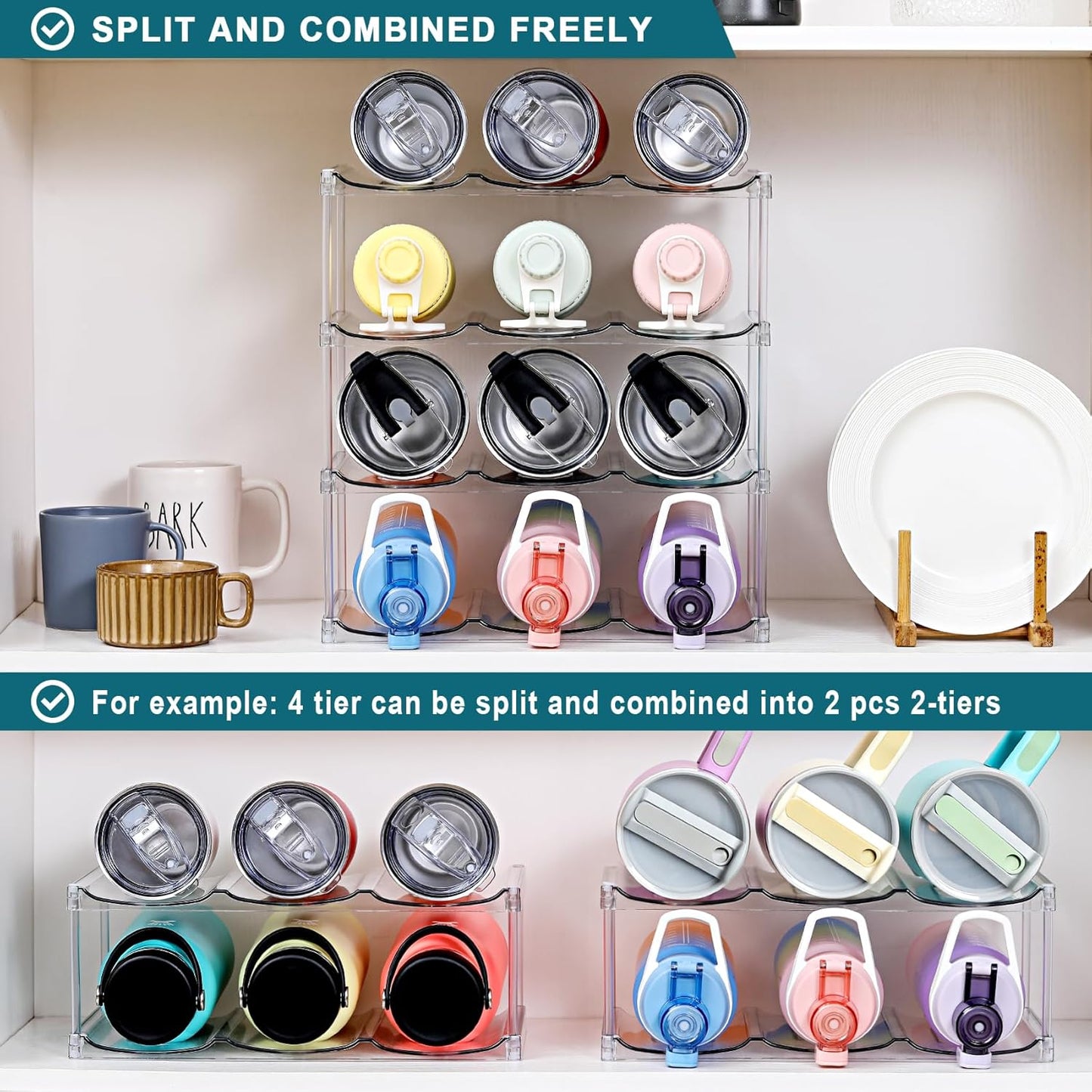 4-Tier Large Stackable Water Bottle Organizer – Holds 12 Tumblers (Stanley & Others)
