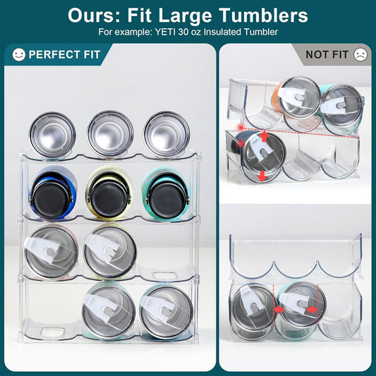 4-Tier Large Stackable Water Bottle Organizer – Holds 12 Tumblers (Stanley & Others)